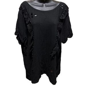 Torrid Black Ruffle Lace Distressed Punk Short Cuff T-Shirt 3x Whimsy Goth